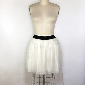 White Mini Skirt with Long Tulle Overlay